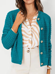 Textured Knit Button-Front Cardigan OutfitFlow
