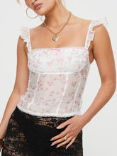 Ruffled Floral Square Neck Cami White OutfitFlow