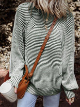Striped Ribbed Knit Boat Neck Baggy Sweater Stripe OutfitFlow