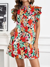 Floral Ruffle Sleeve Summer Dress Red OutfitFlow