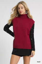 Umgee High-Low Turtleneck Sleeveless Sweater Top RUBY OutfitFlow