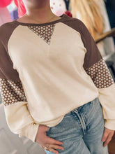 Floral Print Patchwork Color Block Long Sleeve Top Brown OutfitFlow