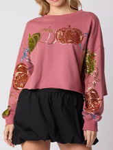 Sequined Pumpkin Halloween Crop Sweatshirt Deep Rose OutfitFlow