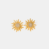 Stainless Steel Inlaid Rhinestone Sun Shape Stud Earrings Gold One Size OutfitFlow