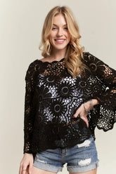 ADORA Bell Sleeve Crochet Top BLACK OutfitFlow