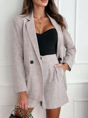 One Button Lapel Collar Blazer and Shorts Set OutfitFlow