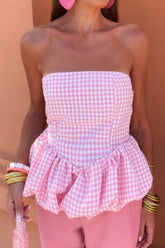Smocked Back Bubble Hem Tube Top Blush Pink OutfitFlow