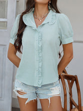 Devine Button Down Striped Short Sleeve Shirt Light Green OutfitFlow