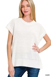 Zenana Oversized Crew Neck Sweater IVORY OutfitFlow