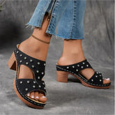 Open Toe Block Heel Sandals Black OutfitFlow