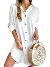 Button Down Long Sleeve Shirt Dress White OutfitFlow