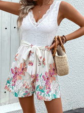 Perfee Lace Printed V-Neck Sleeveless Romper White OutfitFlow