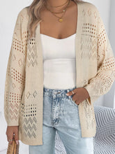 Hollowed Knit Open Front Cardigan Beige OutfitFlow