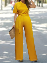 Plus Size Single Shoulder Tie Waist Jumpsuit Gold OutfitFlow