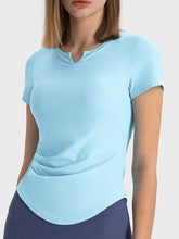 Millennia Notched Short Sleeve Active T-Shirt Pastel Blue OutfitFlow