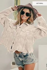 BiBi Vintage Washed Corduroy Jacket OATMEAL OutfitFlow