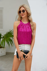 Sequin Grecian Neck Tank Hot Pink OutfitFlow
