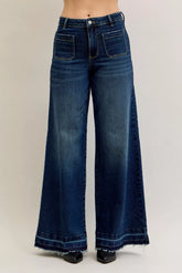 Judy Blue High Waist Palazzo Jeans with Front Patch Pockets DK OutfitFlow