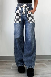 Checkered Wide Leg Jeans Medium OutfitFlow