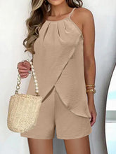 Spaghetti Strap Top and Shorts Set Tan OutfitFlow