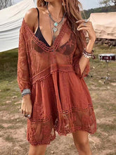 Lace Detail Plunge Cover-Up Dress Rust One Size OutfitFlow