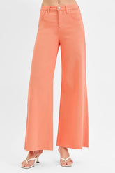 RISEN Full Size Tummy Control High Rise Wide Leg Palazzo Jeans Plus Size CORAL PEACH OutfitFlow