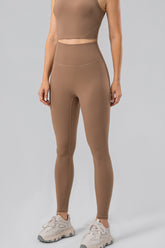 High Waist Wide Waistband Active Leggings Camel OutfitFlow