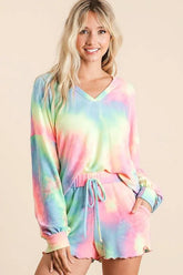 BiBi Tie Dye French Terry Top and Shorts Set PASTEL TIEDYE OutfitFlow