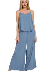 Zenana Woven Cami & Pants Set DUSTY BLUE OutfitFlow