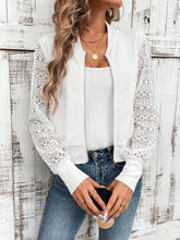 Baseball Collar Lace Patchwork Long Sleeve Jacket White OutfitFlow