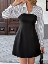 Striped Shirt Panel Bodycon Mini Dress Black OutfitFlow