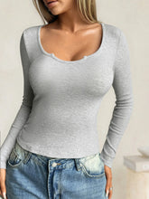 Ribbed Knit Long Sleeve T-Shirt Gray OutfitFlow