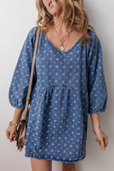 Tied V-Neck Mini Denim Dress Medium OutfitFlow