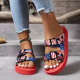 American Flag Patriotic Double Strap Sandals Red OutfitFlow