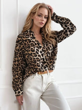 Leopard Collared Neck Long Sleeve Shirt Leopard OutfitFlow