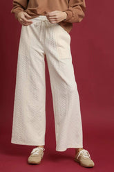 Umgee Cable Knit Textured Wide Leg Pants ECRU OutfitFlow