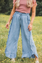 Raw Hem Wide Leg Jeans Light OutfitFlow