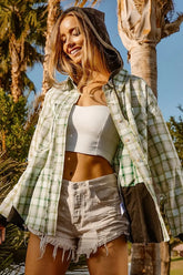 BiBi Casual Check Shirts with Hood GREEN MULTI OutfitFlow