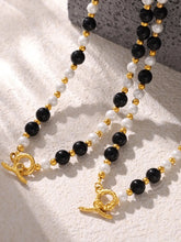 Stainless Steel Agate Shell Bead Necklace Gold One Size OutfitFlow