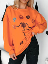 Halloween Skeleton Pumpkin Sweatshirt Orange OutfitFlow