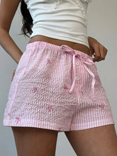 Bow Striped Drawstring Casual Shorts Pink Plaid OutfitFlow
