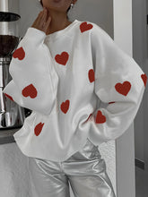 Valentine’s Day Heart Round Neck Long Sleeve Sweater White OutfitFlow