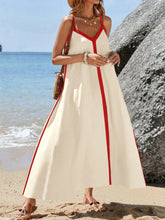 Contrast Trim V-Neck Maxi Dress Scarlet OutfitFlow