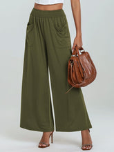 Pocketed Elastic Waist Wide Leg Pants Moss OutfitFlow