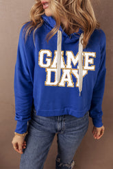 GAME DAY Drawstring Long Sleeve Hoodie Royal Blue OutfitFlow