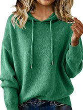 Drawstring Long Sleeve Hooded Sweater Green Trendsi