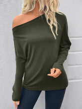 Single Shoulder Long Sleeve T-Shirt Dark Green OutfitFlow