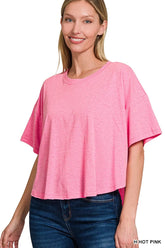 Zenana Cotton Round Neck Short Sleeve T-Shirt H HOT PINK OutfitFlow