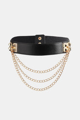 Elastic Belt with Chain Black One Size OutfitFlow