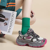 Letter Lace-Up Round Toe Athletic Shoes Hot Pink OutfitFlow